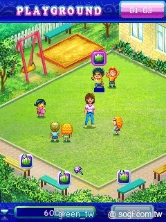 開心保姆　娛樂室時拿玩具給小朋友或是帶他們到座位上畫畫，讓他們乖乖聽話，不吵不鬧。午餐時間上餐聽時給他們食物，幫他們清理髒盤子，讓他們吃飽飽