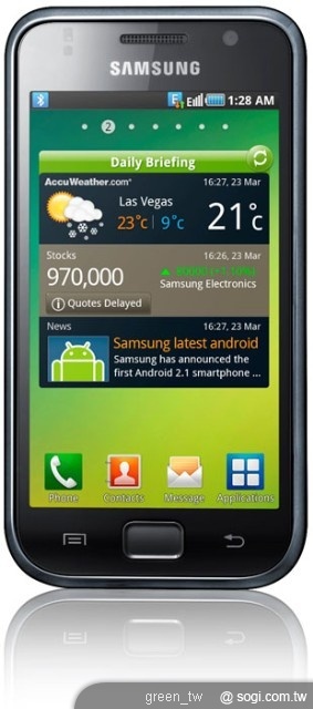 Samsung Galaxy S I9000展現極致科技化行動體驗 超大4吋Super AMOLED螢幕展現無人能及的高畫質影像，並降低各視角的光線反射，搭配上超靈敏的觸控反應，將帶給消費者前所未有的多媒體體驗。