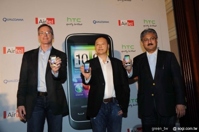圖說: Qualcomm董事長兼執行長 Dr. Paul E. Jacobs、HTC 執行長周永明及印度頂尖電信業者 Bharti Airtel - 印度及南亞地區執行長 Sanjay Kapoor 今(3/30) 於印度新德里共同宣佈 HTC Smart 在正式上市。