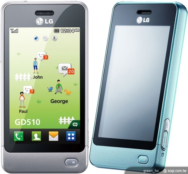LG GD510 建議售價 NTD 7,990，五色選擇（藍色、綠色、粉紅色、銀色、白色）