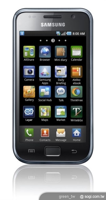 Samsung Galaxy S i9000  搭載 Google Android 2.1 作業系統，完整提供 Google 行動應用服務。