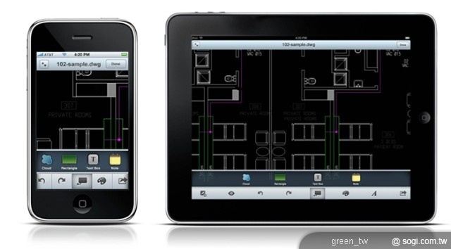 AutoCAD WS 行動應用程式操作示意圖