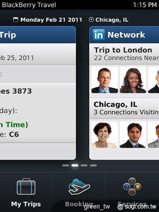 BlackBerry Travel 整合LinkedIn服務,可傳送與更新訊息給至相同程式的社群朋友