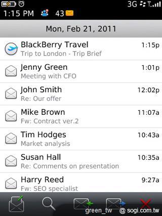 BlackBerry Travel 發送email旅程通知